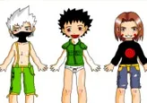 Vestir a los ninjas Kakashi, Obito y Rin